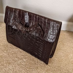 Furla Vintage Brown Crocodile Leather Clutch
